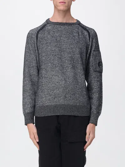 C.p. Company Textured Knit Sweater With Circular Lens Pocket In Gray