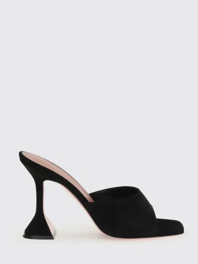 Amina Muaddi Black Calf Leather Bos Taurus Stiletto Heel Sandals In Black