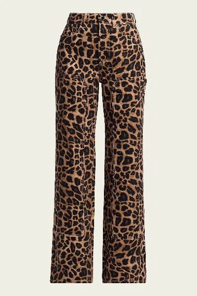 Veronica Beard Taylor High-rise Wide-leg Leopard Jeans With Chaps In Brown