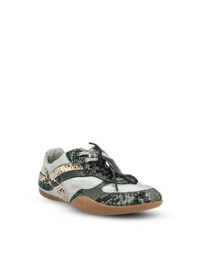 Miu Miu Gymnasium Technical Fabric And Python-print Ayers Leather Sneakers In Multi