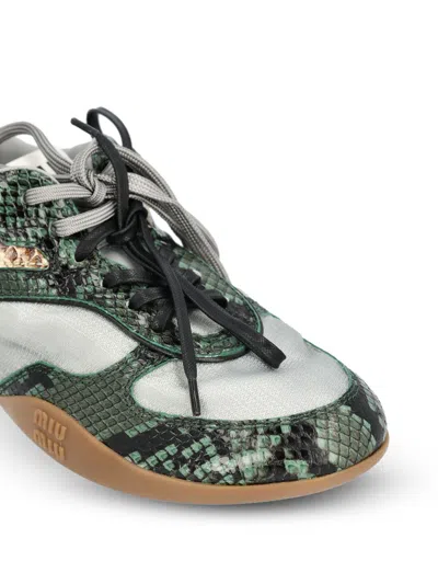 Miu Miu Gymnasium Technical Fabric And Python-print Ayers Leather Sneakers In Multi