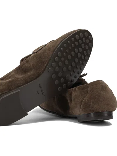 Tory Burch Ballet Fringe Suede Loafers With Rubber Sole In Brown