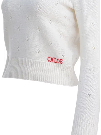 Chloé Wool And Cashmere Fitted Sweater With An Openwork Motif Clothing In Neutral