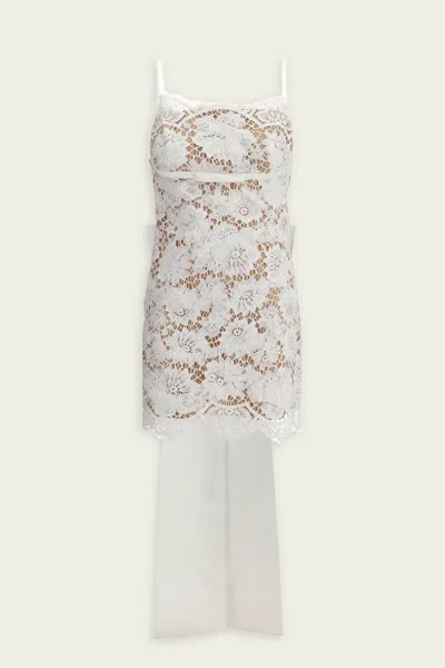 Self-portrait White Lace Satin Bow Mini Dress In White