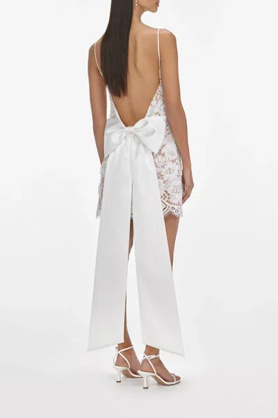 Self-portrait White Lace Satin Bow Mini Dress In White