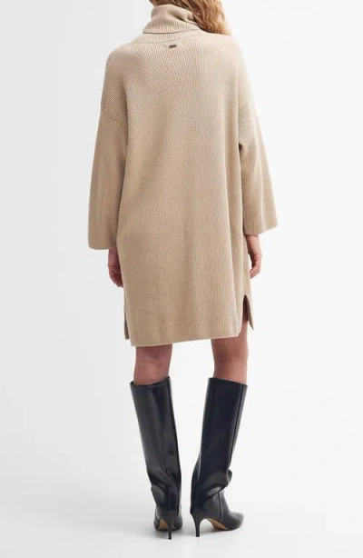 Barbour Long Sleeve Cotton Blend Rib Turtleneck Sweater Dress In Neutral
