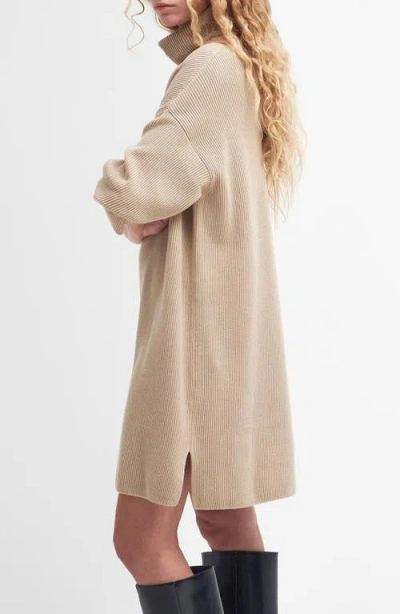 Barbour Long Sleeve Cotton Blend Rib Turtleneck Sweater Dress In Neutral