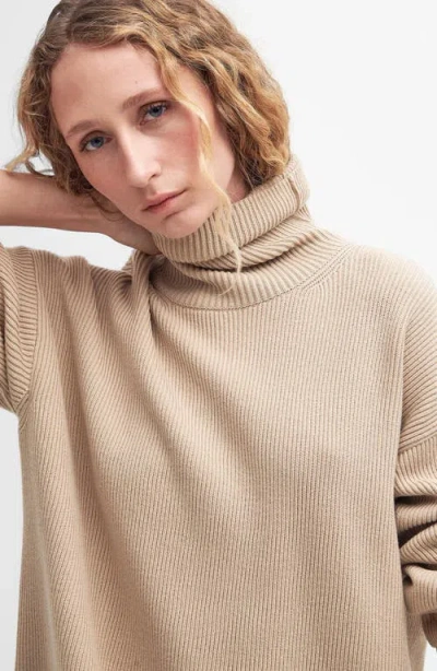 Barbour Long Sleeve Cotton Blend Rib Turtleneck Sweater Dress In Neutral