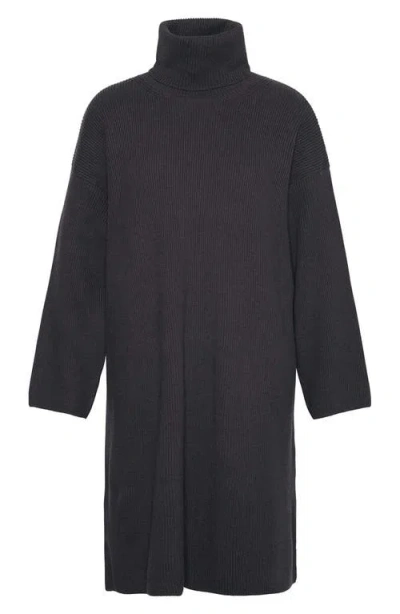 Barbour Long Sleeve Cotton Blend Rib Turtleneck Sweater Dress In Green