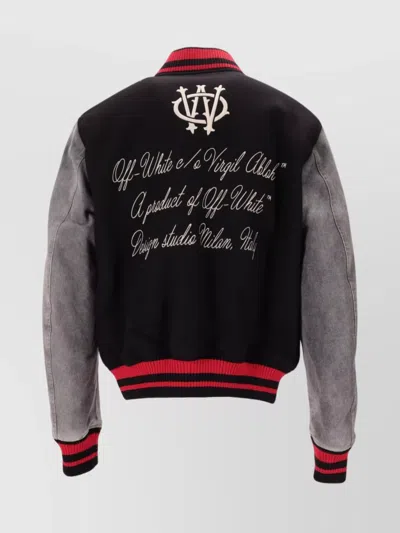 Off-white Stylish Short Jacket Featuring Contrast Sleeves In Black