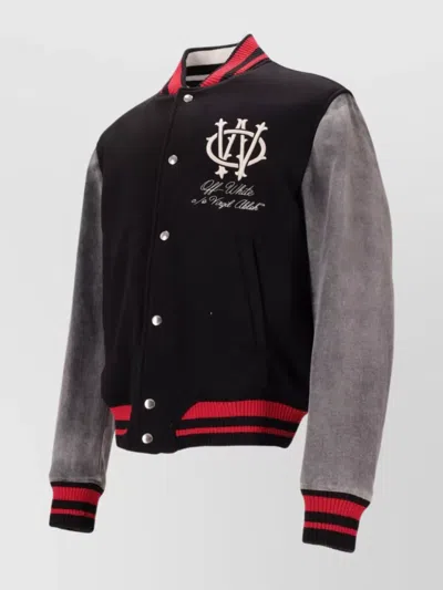 Off-white Stylish Short Jacket Featuring Contrast Sleeves In Black