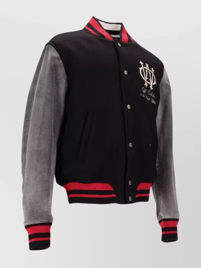 Off-white Stylish Short Jacket Featuring Contrast Sleeves In Black