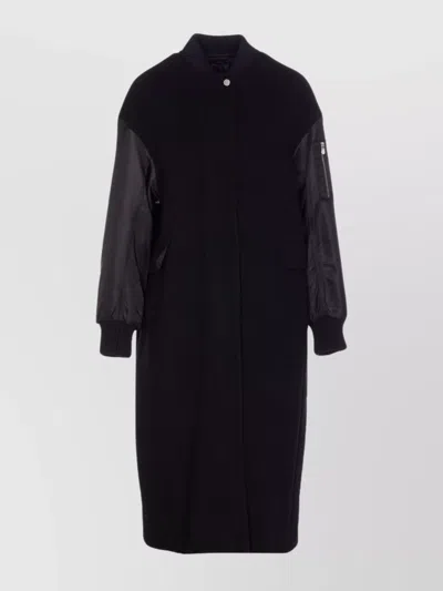 Pinko Long Bomber Coat In Wool And Nylon In Black