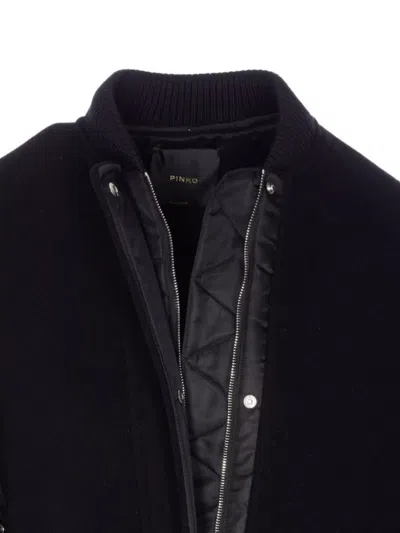 Pinko Long Bomber Coat In Wool And Nylon In Black