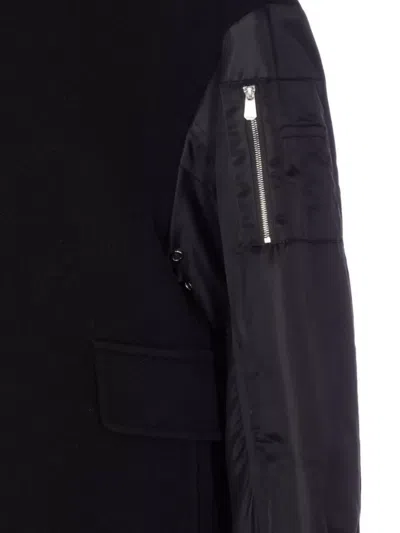 Pinko Long Bomber Coat In Wool And Nylon In Black