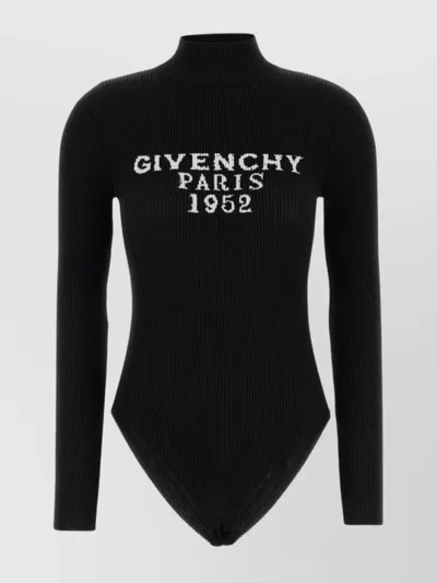 Givenchy Logo Ribbed-knit Bodysuit In Black