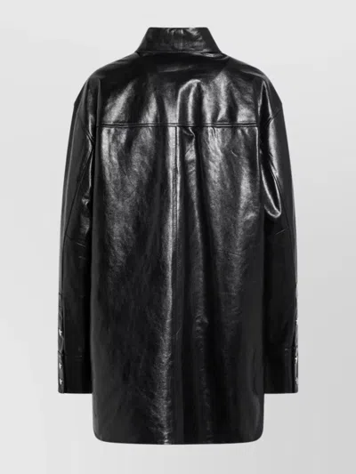 Sportmax Leather Shirt Jacket Chest Pocket In Black