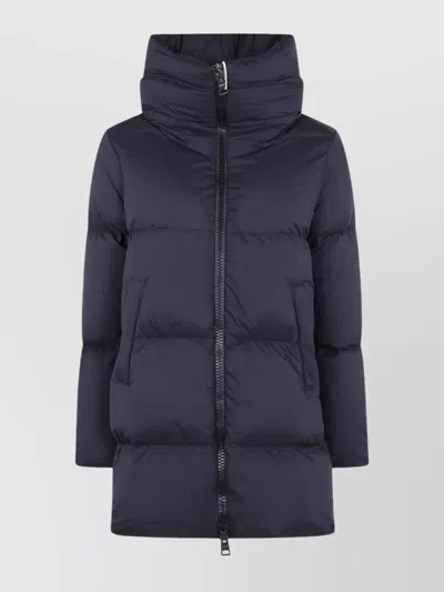 Herno Long Quilted Jacket High Collar In Blue