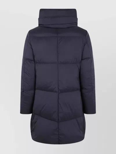 Herno Long Quilted Jacket High Collar In Blue