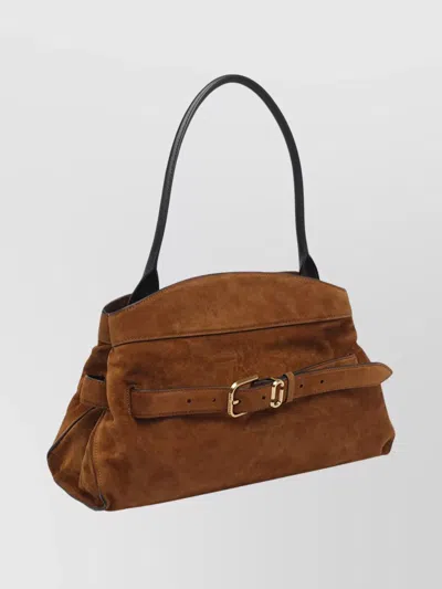 Marc Jacobs Dakota Suede Shoulder Bag With Buckle Straps In Brown