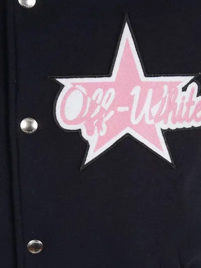 Off-white Varsity Jacket With Ribbed Collar And Contrast Sleeves In Multi