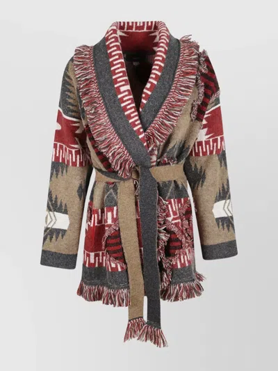 Alanui Tribal-pattern Knit Cardigan With Shawl Collar And Fringed Edges In Multi