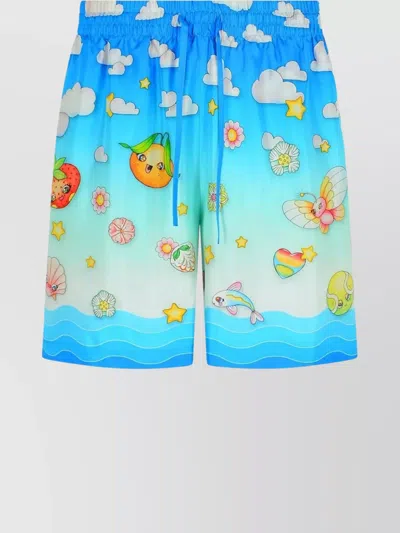 Casablanca Kawaii Silk Bermuda Shorts And Pockets In Blue
