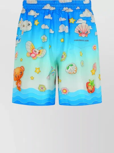 Casablanca Kawaii Silk Bermuda Shorts And Pockets In Blue