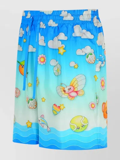 Casablanca Kawaii Silk Bermuda Shorts And Pockets In Blue