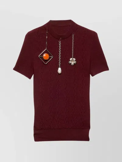 Prada Openwork Motif Wool Sweater With Pendants In Burgundy