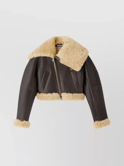 Jacquemus Lamb Shearling Aviator Jacket In Brown