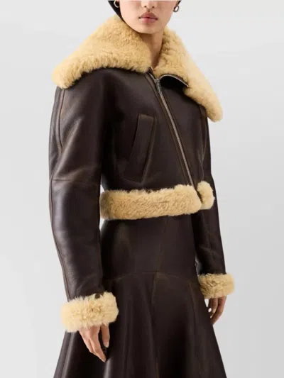 Jacquemus Lamb Shearling Aviator Jacket In Brown