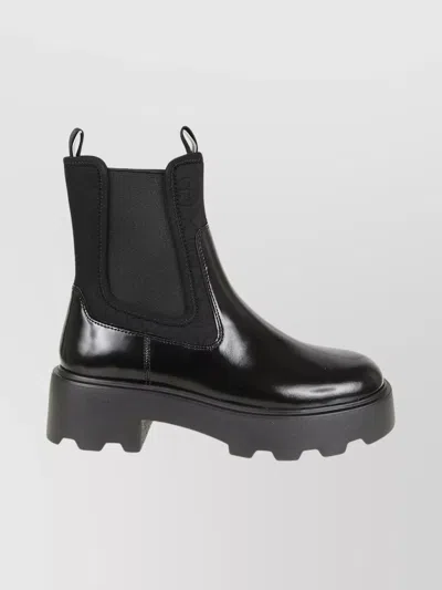 Tory Burch Black Leather And Fabric Chelsea Ankle Boots In Black