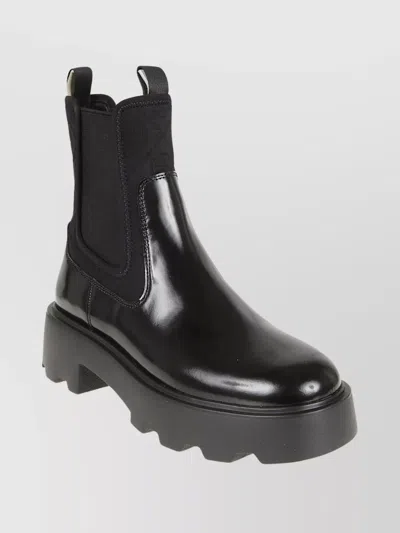 Tory Burch Black Leather And Fabric Chelsea Ankle Boots In Black