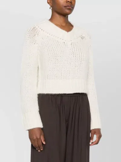 Ermanno Scervino Chunky Knit V Neck Long Sleeve Top In Neutral