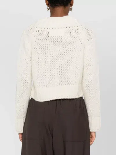 Ermanno Scervino Chunky Knit V Neck Long Sleeve Top In Neutral
