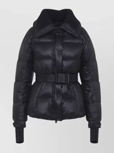 Moncler Puffer Jacket With Belted Waist And High Collar In Blue