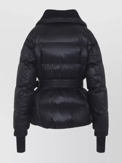 Moncler Puffer Jacket With Belted Waist And High Collar In Blue