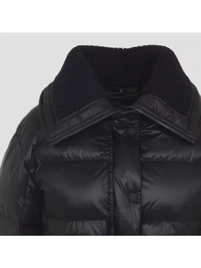 Moncler Puffer Jacket With Belted Waist And High Collar In Blue
