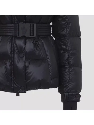 Moncler Puffer Jacket With Belted Waist And High Collar In Blue