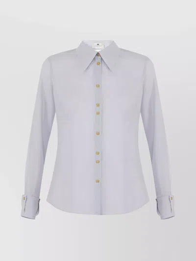Elisabetta Franchi Long Sleeve Sheer Collared Top In White