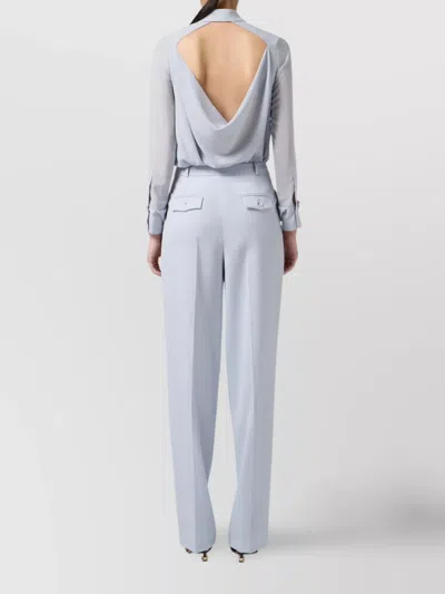 Elisabetta Franchi Long Sleeve Sheer Collared Top In White