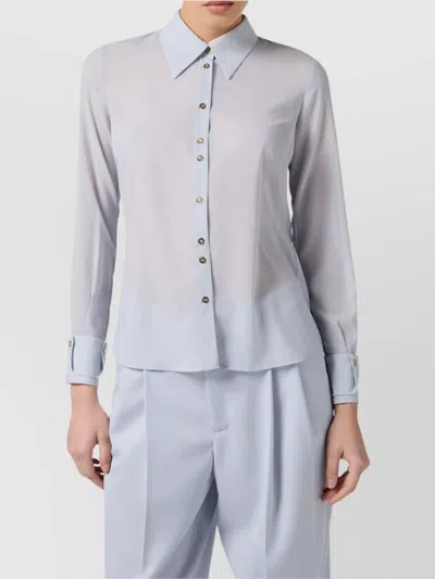 Elisabetta Franchi Long Sleeve Sheer Collared Top In White