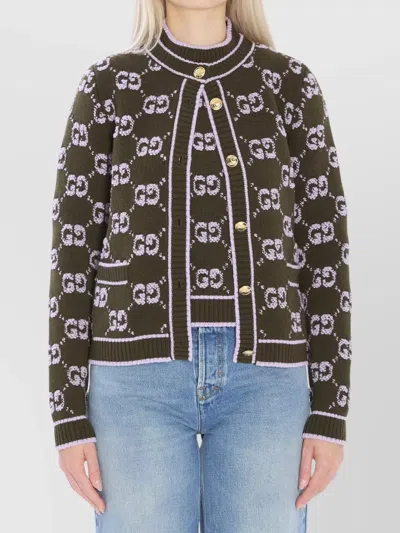 Gucci Wool Cardigan With Front Pockets And Long Sleeves In Green