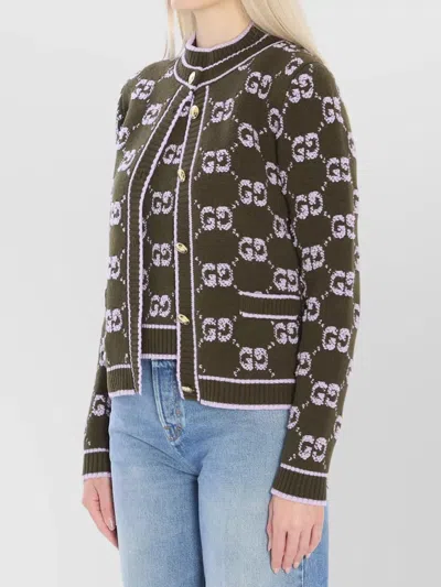 Gucci Wool Cardigan With Front Pockets And Long Sleeves In Green