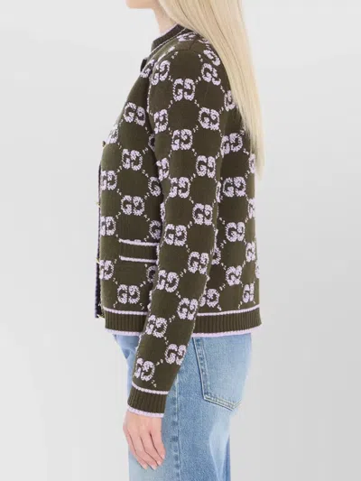 Gucci Wool Cardigan With Front Pockets And Long Sleeves In Green