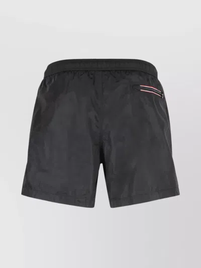 Moncler Logo Patch Swim Shorts With Elastic Waist In Black
