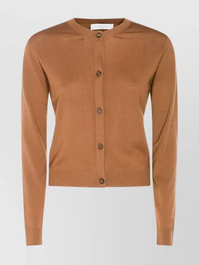 Zanone Long Sleeve Ribbed Cuff Crew Neck Knitwear In Brown