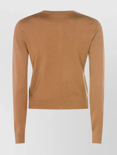 Zanone Long Sleeve Ribbed Cuff Crew Neck Knitwear In Brown