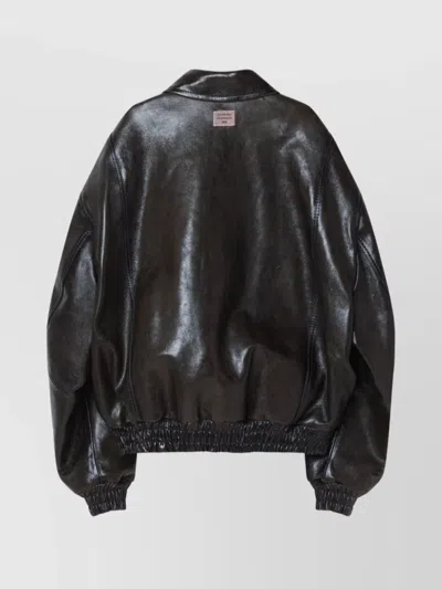 Acne Studios Leather Bomber Jacket Featuring Pockets In Brown